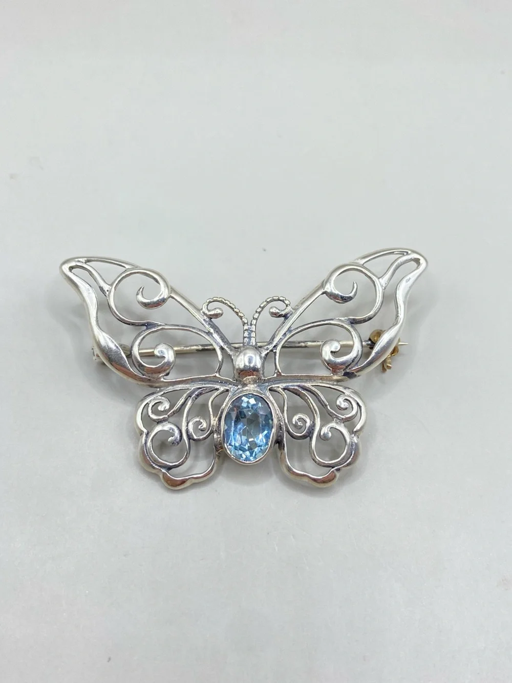 Vintage Mark Wasserman Samara MWS Sterling Silver and Blue Topaz Butterfly Brooc